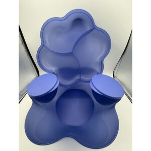 Tupperware Chip Dip Serving Set Blue Divided Platter 5.6L Bowls Lids Party Tray